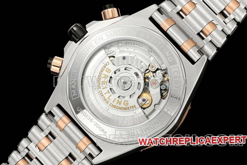 Breitling best replica watch TF factory mechanical chronograph black dial 44mm gold steel bracelet caseback live photo