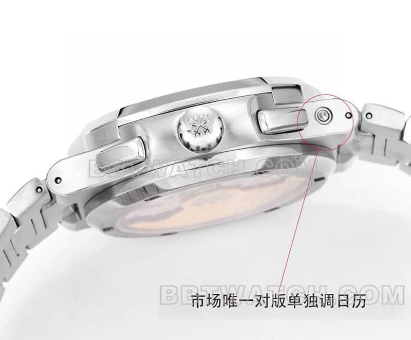 Sporty and elegant top-tier replica watch P1 factory Patek Philippeblue dial mechanical steel bracelet model 5990side live photo