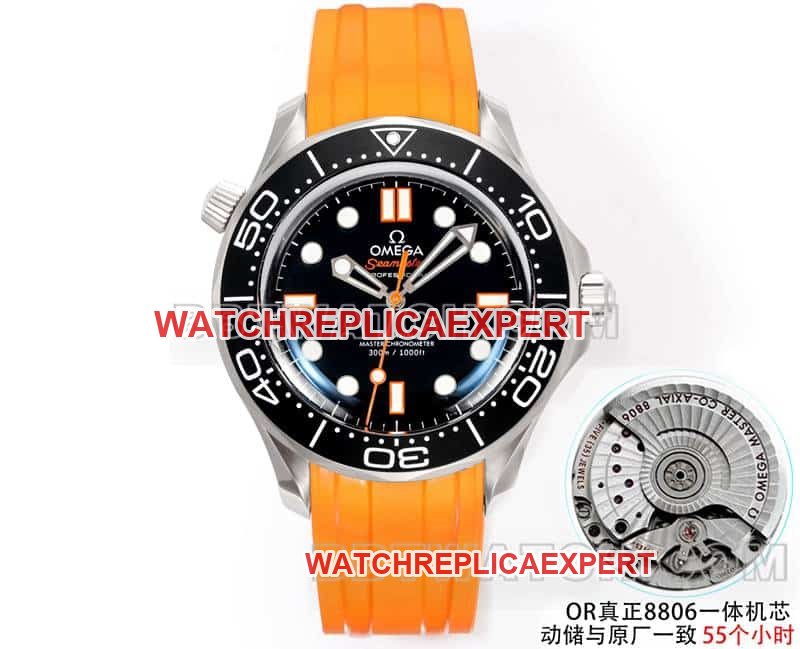 Omega factory Omega's best replica watch Seamaster 300m black dial mechanical orange rubber strap