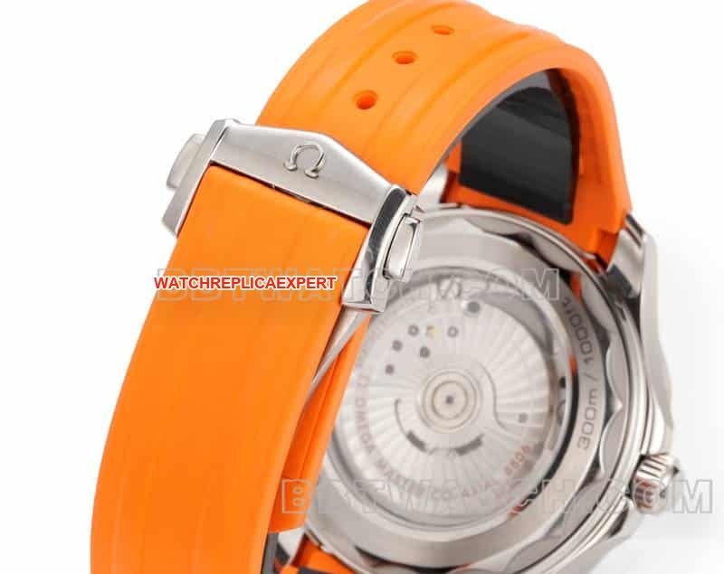 Omega best replica watch OR factory Seamaster 300m black dial mechanical orange rubber model braceletlive photos