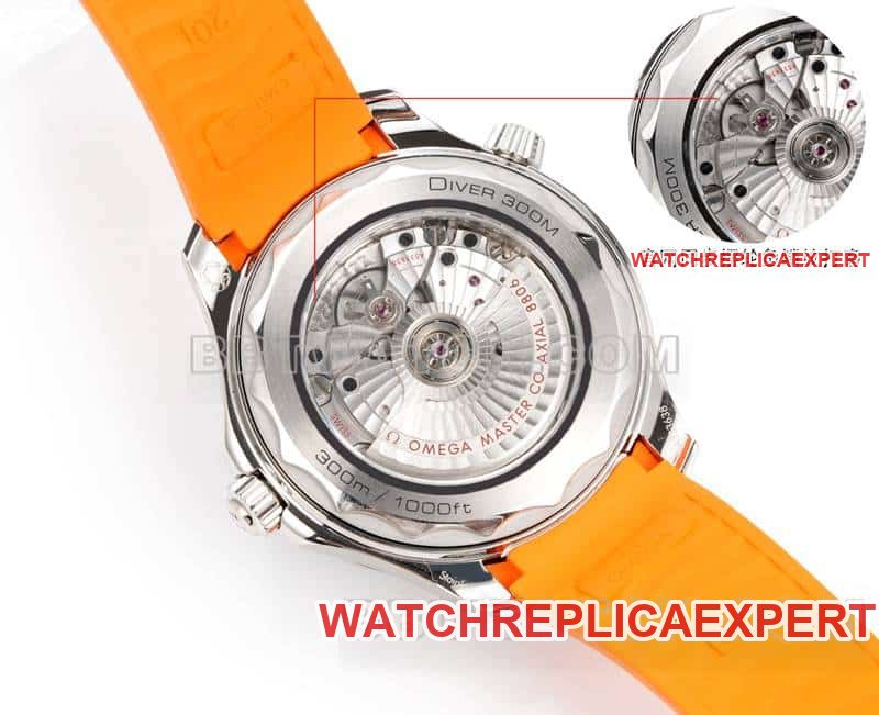 Omega best replica watch OR factory Seamaster 300m black dial mechanical orange rubber model caseback live photo