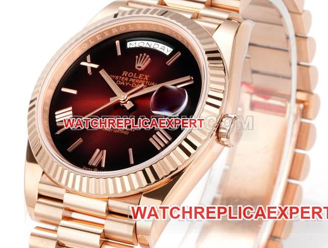 top-tier replica watch Rolexrose goldPPM factory Day-Date mechanical gradient brown dial Roman numerals front live photo