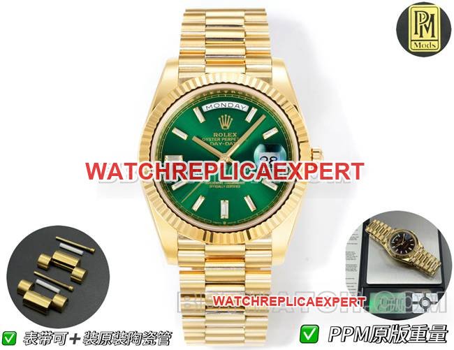 Super Clone Rolex Gold PPM Factory Day-Date Mecânico Mostrador Verde Rolex — luxury replica watch guide | Watch Replica Expert