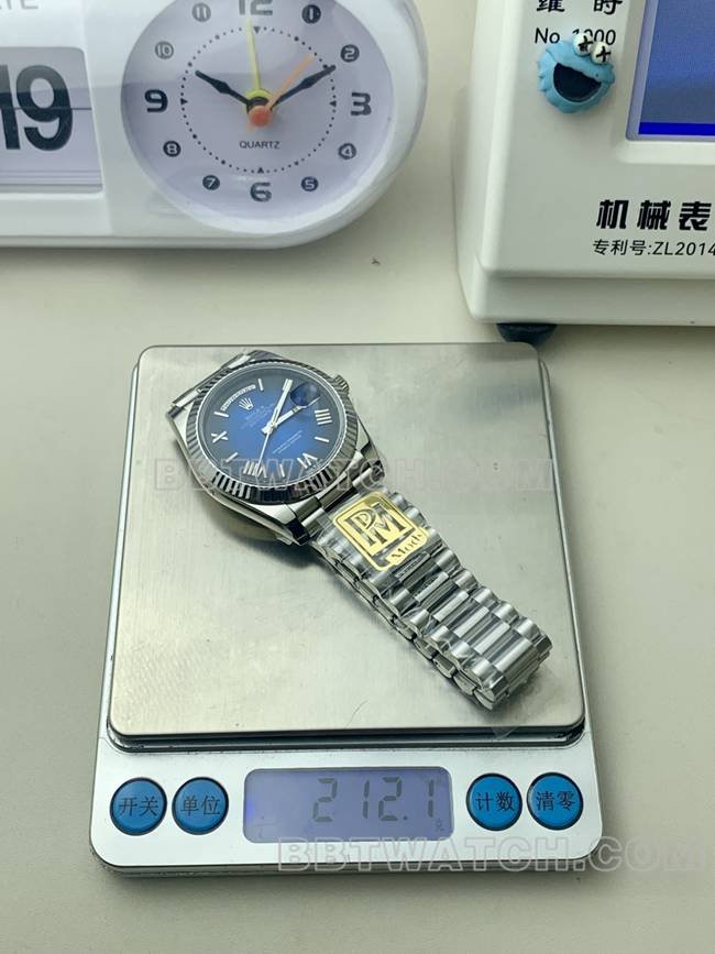 Best replica watch PPM factory blue black dial Roman numerals Rolex Day-Date mechanical weight live photos