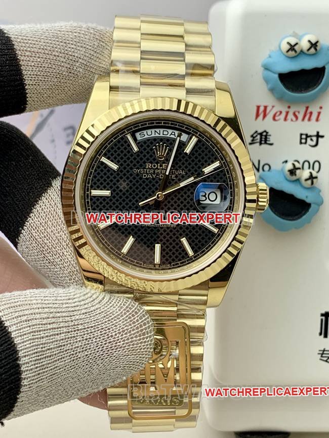 Relógio Super Clone PPM Factory Mostrador Preto Rolex Day-Date Mecânico Dourado — luxury replica watch guide | Watch Replica Expert