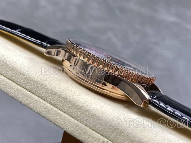 Best replica watch aviation chronograph BLS factory Breitlingrose gold silver gray plate leather strap model side live photo