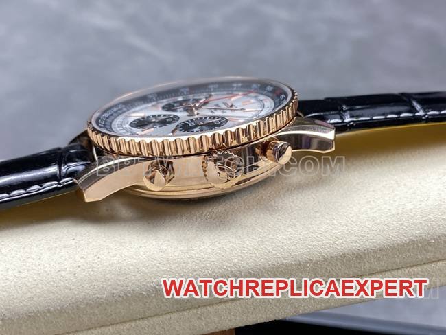 Best replica watch aviation chronograph BLS factory Breitlingrose gold silver gray plate leather strap model side live photo