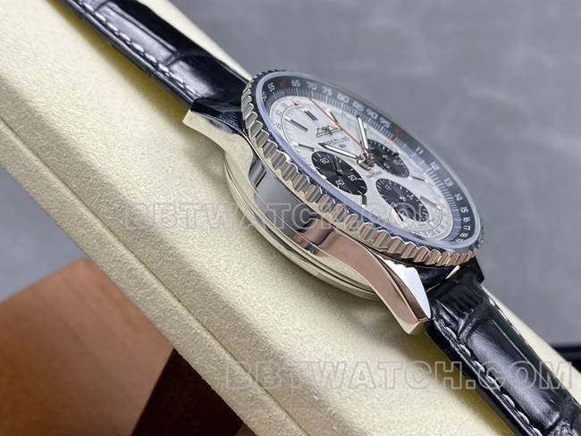 Super clone watch BLS factory aviation chronographBreitling silver gray plate brown leather strap model side live photo