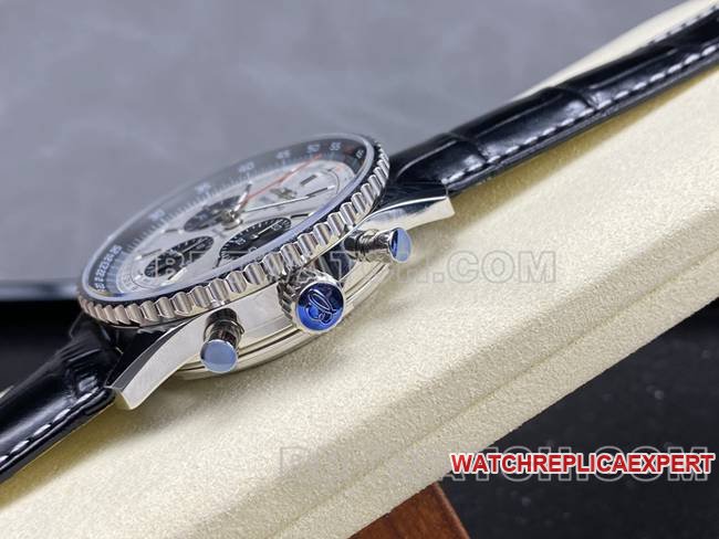 Super clone watch BLS factory aviation chronographBreitling silver gray plate brown leather strap model side live photo