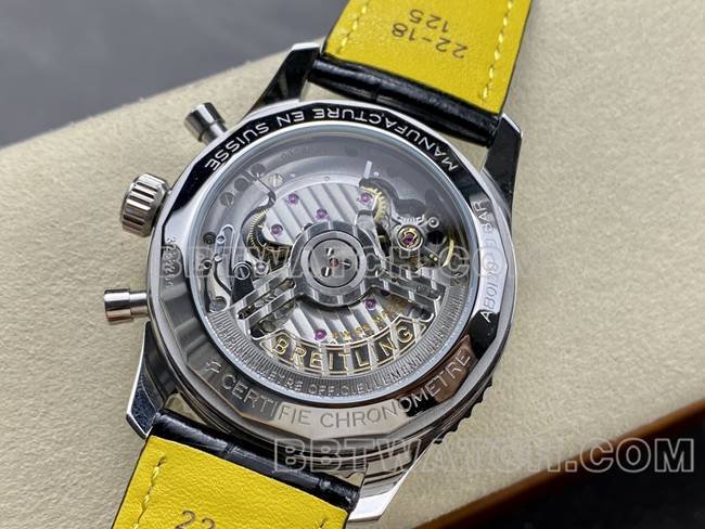 Super clone watch BLS factory aviation chronographBreitling silver gray plate brown leather strap caseback live photo