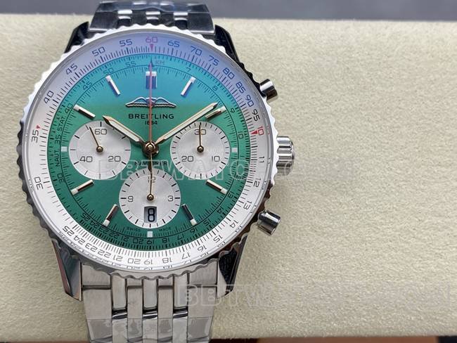 1:1replica watch BreitlingBLS factory aviation chronographgreen dialsteel bracelet front live photo