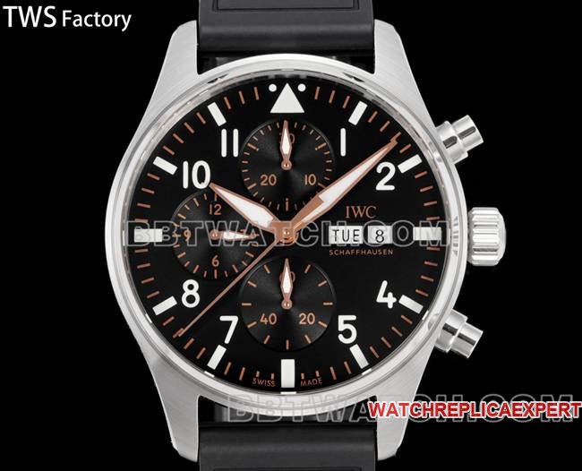top-tier replica watch pilot TWS factory IWC black dial rubber model front live photo