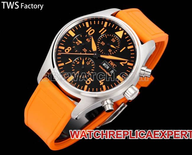 1:1replica watch pilot TWS factory IWC black dial orange rubber model front live photo