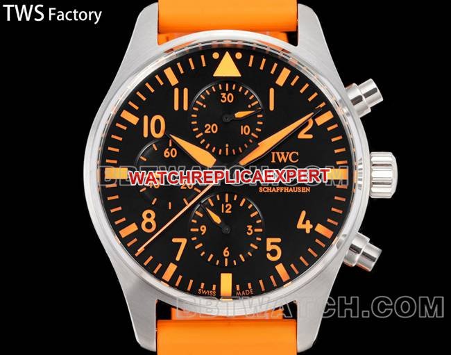 1:1replica watch pilot TWS factory IWC black dial orange rubber model front live photo
