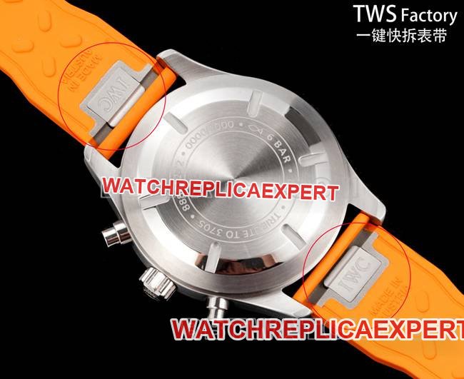 1:1replica watch pilot TWS factory IWC black dial orange rubber model caseback live photo