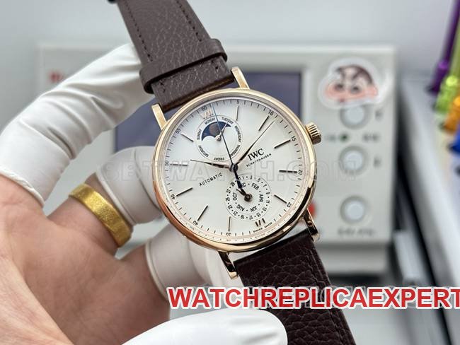 Best replica watch Portofino GR factory IWCrose goldwhite dial brown leather strap model front live photo