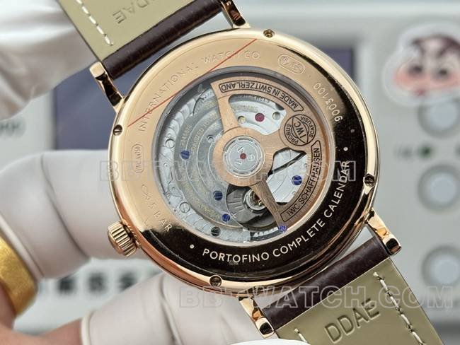 Best replica watch Portofino GR factory IWCrose goldwhite dial brown leather strap caseback live photo