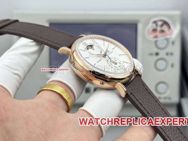 Best replica watch Portofino GR factory IWCrose goldwhite dial brown leather strap model side live photo