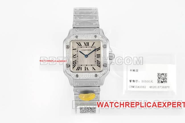 Las mejores réplicas de relojes Cartier Santos con esfera plateada y bisel de diamantes Movimiento de cuarzo — luxury replica watch guide | Watch Replica Expert