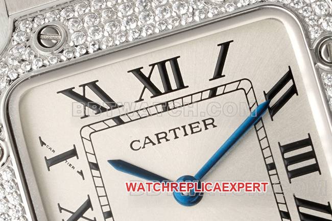 top-tier replica watch Santos Cartiersilver dialdiamond bezelquartz movementfront live photo
