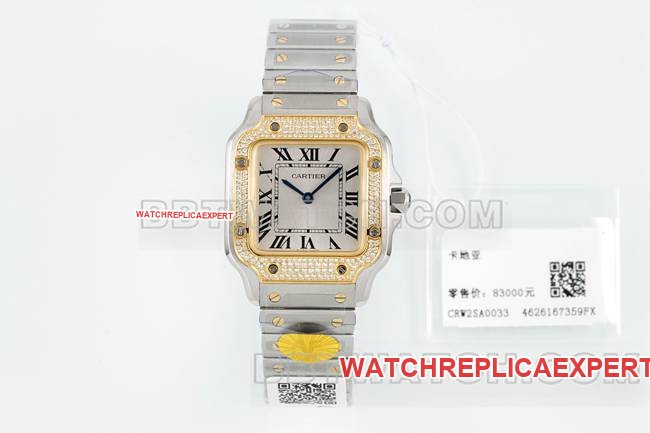 Cartier Réplica Relojes 1:1 Santos Esfera Plateada Oro Amarillo con Movimiento de Cuarzo Bisel de Diamantes — luxury replica watch guide | Watch Replica Expert