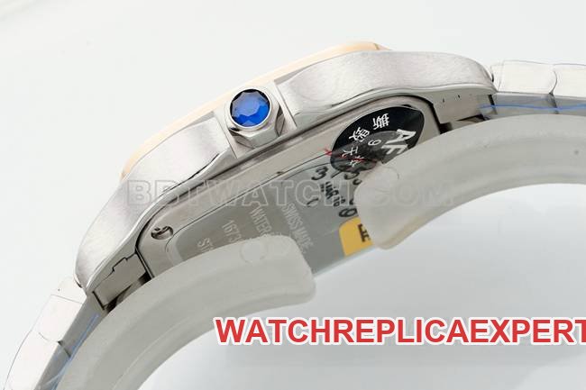 Best replica watch Santos Cartiersilver dialrose gold circle quartz movementside live photo