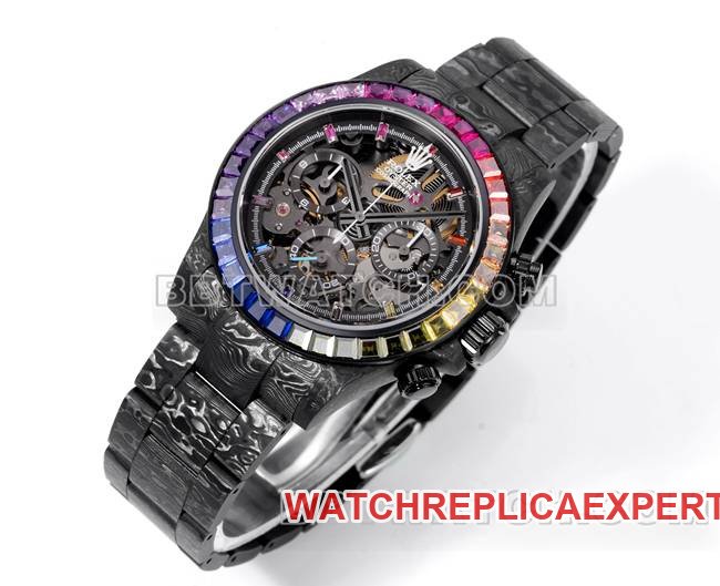 Best replica watch TWF factory RolexDaytona carbon fiber modified custom rainbow diamond bezelfront live photo