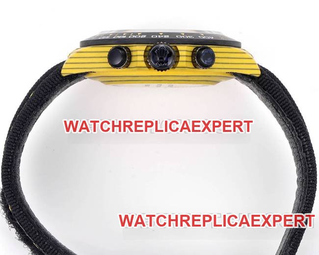 Best replica watches TW factory Rolex Daytona yellow disk yellow case black nylon strap side actual photo