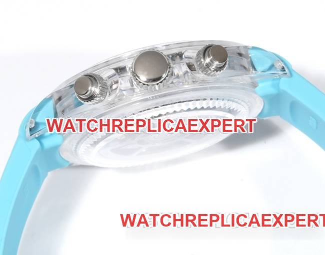Super clone watch TW factory DaytonaRolex transparent case blue rubber braceletside live photo