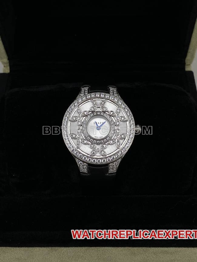 1:1 Replik-Uhr Graf VCA Factory 33 mm Saphirglas, Diamant-Quarzwerk, Weißgold, klassische Schmetterlings-Damenuhr — luxury replica watch guide | Watch Replica Expert