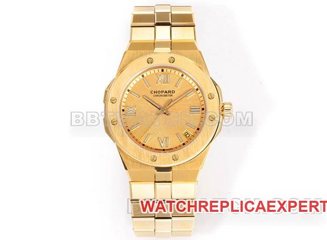 Chopard Alpine Eagle 41 mm mostrador dourado GH Factory 1:1 réplica relógio com pulseira de aço dourado — luxury replica watch guide | Watch Replica Expert