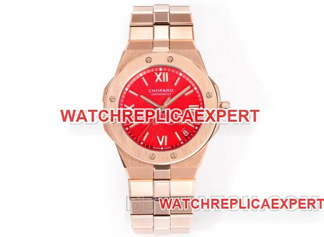 Melhor réplica de relógio 41 mm gh fábrica Chopard Alpine Eagle mostrador vermelho pulseira de aço em ouro rosa — luxury replica watch guide | Watch Replica Expert