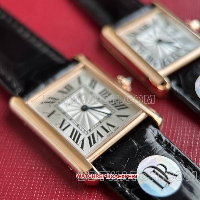 1:1replica watch DR factory tank Cartier silver gray plate rose gold case quartz black braceletfront live photo