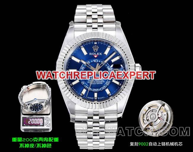 La mejor réplica de reloj mecánico con contrapeso de 200 g y esfera azul de fábrica Rolex Sky-Dweller AR+ — luxury replica watch guide | Watch Replica Expert