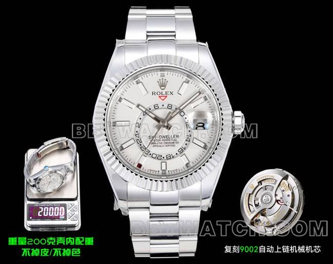Rolex Mejor Réplica Sky-Dweller AR+ Factory P0 Reloj mecánico de pulsera de acero inoxidable con esfera blanca — luxury replica watch guide | Watch Replica Expert