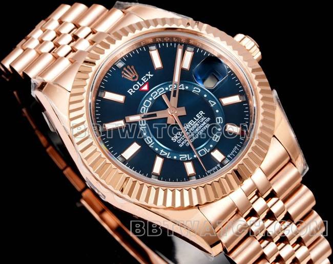 best replica watches AR+ factory pilot rolexblue dial mechanical rose gold steel braceletfront live photo