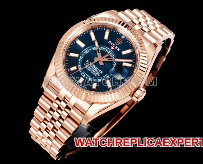 best replica watches AR+ factory pilot rolexblue dial mechanical rose gold steel braceletfront live photo