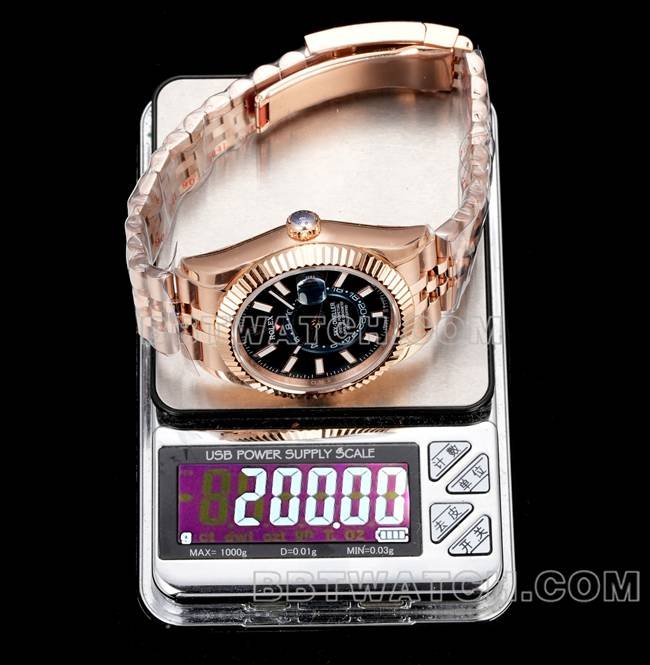 best replica watches AR+ factory pilot rolexblue dial mechanical rose gold steel bracelet weight live photos