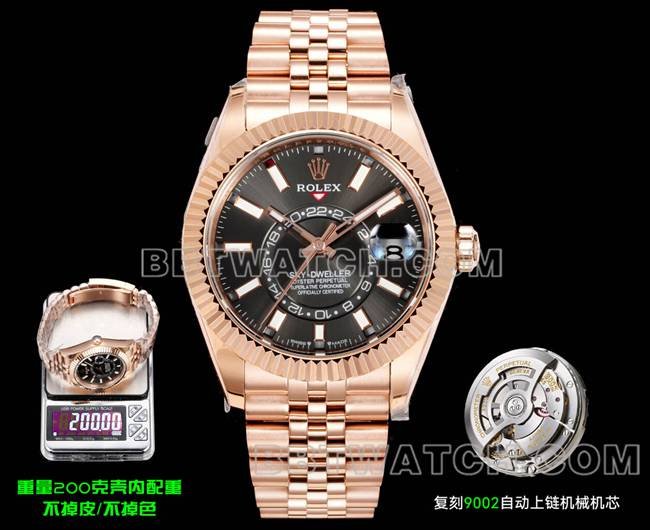 Rolex AR+ Factory Sky-Dweller Reloj réplica mecánico con correa de acero en oro rosa y esfera negra — luxury replica watch guide | Watch Replica Expert
