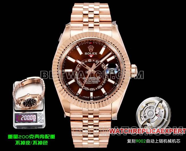Rolex La mejor réplica de reloj AR+ Factory Rolex Sky-Dweller Esfera marrón Pulsera mecánica de acero en oro rosa — luxury replica watch guide | Watch Replica Expert
