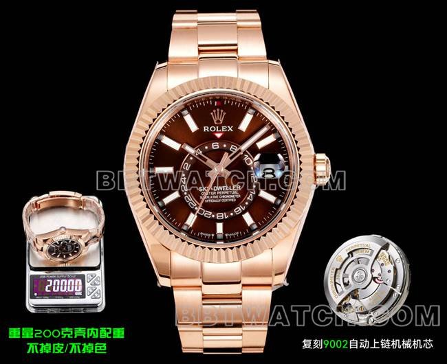 Rolex AR+ Factory Sky-Dweller Reloj mecánico súper clonado en oro rosa con esfera marrón — luxury replica watch guide | Watch Replica Expert
