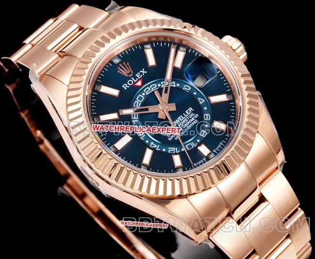 top-tier replica watch RolexAR+ factory pilot blue dial mechanical rose goldfront live photo