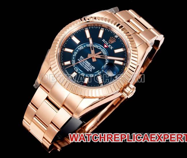 top-tier replica watch RolexAR+ factory pilot blue dial mechanical rose goldfront live photo