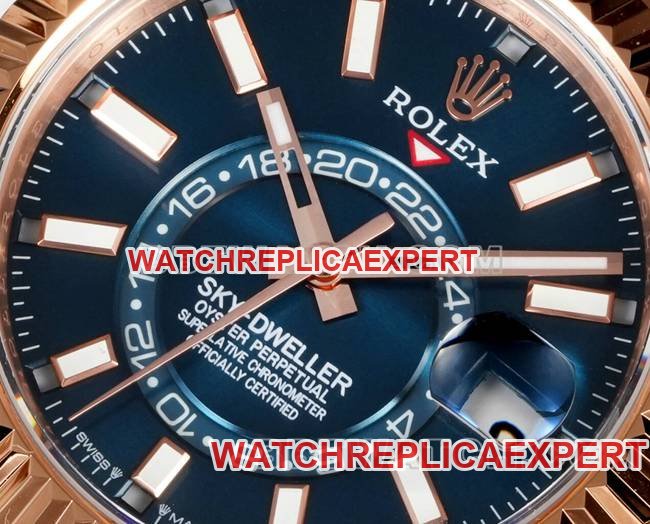 top-tier replica watch RolexAR+ factory pilot blue dial mechanical rose goldfront live photo