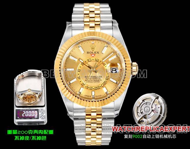 Rolex AR+ Factory Sky-Dweller Esfera dorada Bicolor Versión ponderada de 200 g — luxury replica watch guide | Watch Replica Expert