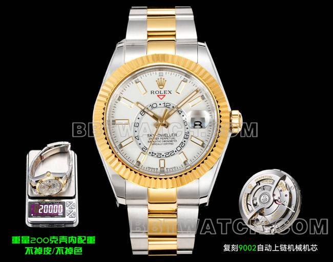 Rolex Sky-Dweller AR+ Réplica de fábrica de primer nivel con esfera blanca y pulsera mecánica de acero dorado — luxury replica watch guide | Watch Replica Expert