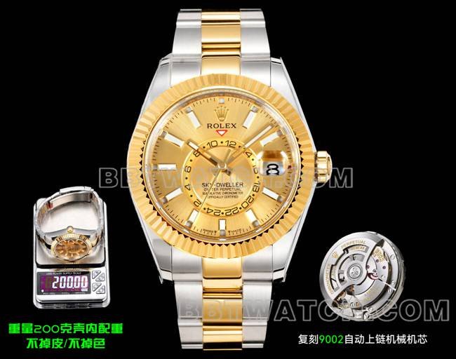 Réplica 1:1 Rolex Sky-Dweller AR+ Factory Rolex Gold Dial Mecánico Brazalete de Oro y Acero — luxury replica watch guide | Watch Replica Expert