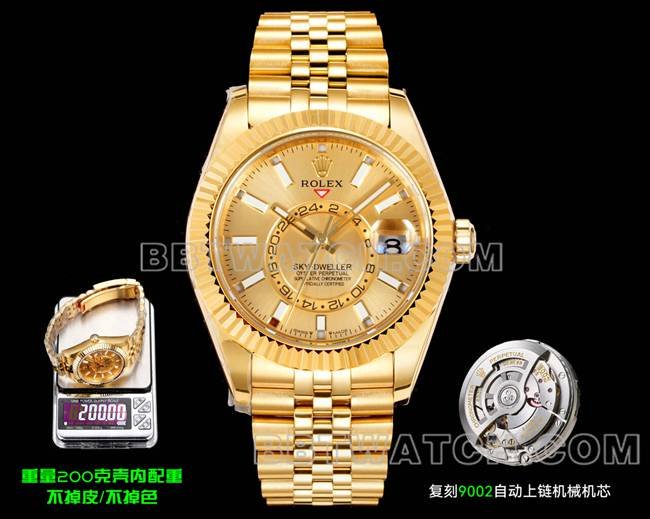 Rolex AR+ Factory Top Replica Sky-Dweller Reloj mecánico de oro amarillo con esfera dorada — luxury replica watch guide | Watch Replica Expert