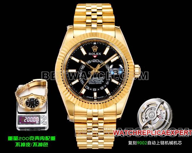 Rolex AR+ Factory Reloj Réplica 1:1 Sky-Dweller con esfera negra y reloj mecánico en oro amarillo — luxury replica watch guide | Watch Replica Expert