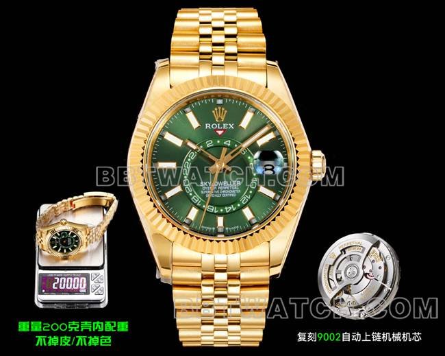Rolex AR+ Factory Mejor réplica Sky-Dweller Esfera verde Correa de reloj mecánica de pulsera de acero en oro amarillo — luxury replica watch guide | Watch Replica Expert